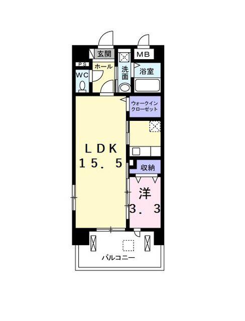 レイクサイド ホシノ Ⅰ(1LDK/4階)の間取り写真