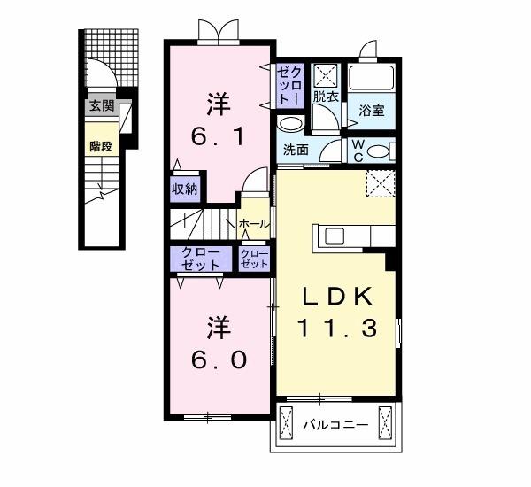エテルノ ガーデン Ⅱ(2LDK/2階)の間取り写真