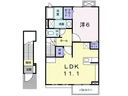 グローヴ・Ⅲ(1LDK/2階)の間取り写真