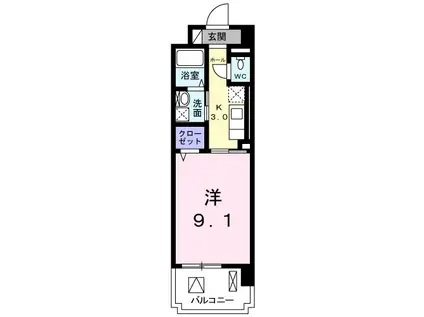 カーサ ソレアード(1K/6階)の間取り写真