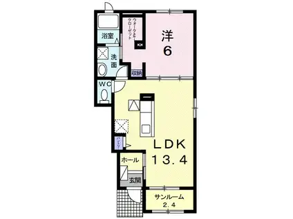 かすみそう(1LDK/1階)の間取り写真