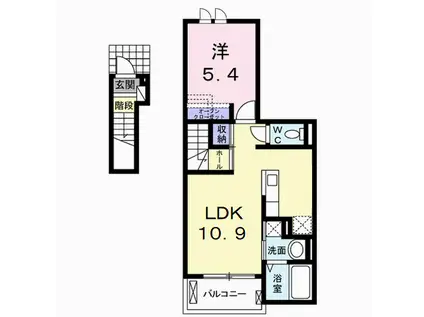 KS ル・クープル Ⅵ(1LDK/2階)の間取り写真