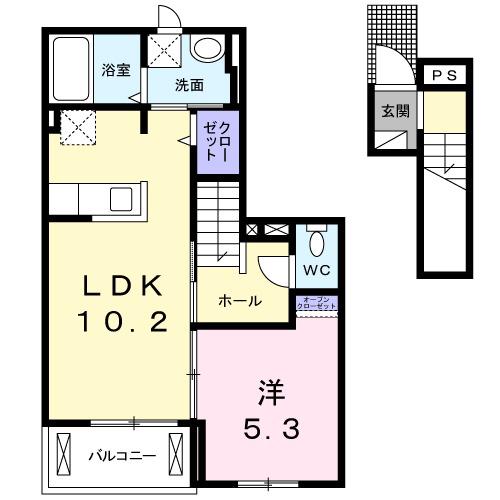 グローヴⅥ(1LDK/2階)の間取り写真