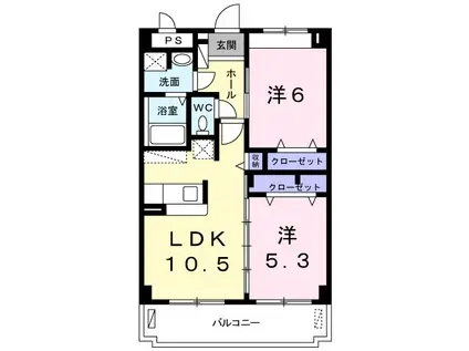 ラフィーネ泡瀬(2LDK/4階)の間取り写真
