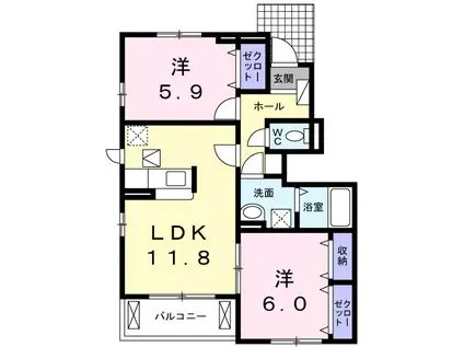 グラン・シェルⅢ(2LDK/1階)の間取り写真