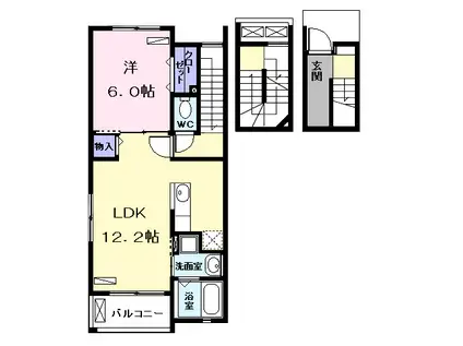 ファミール中出(1LDK/3階)の間取り写真