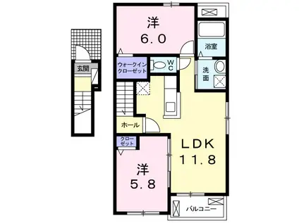 アクティブ・ウィングⅩⅤ(2LDK/2階)の間取り写真
