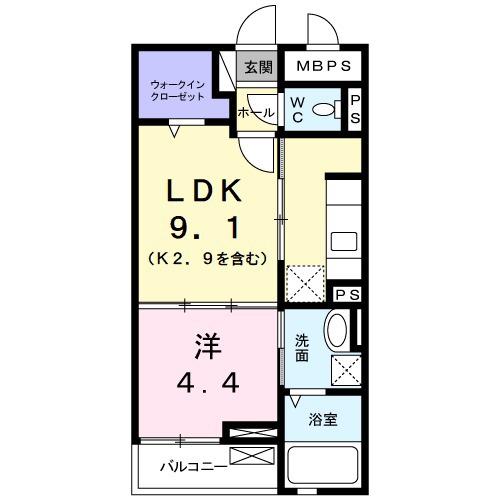 アクラス三山木(1LDK/3階)の間取り写真