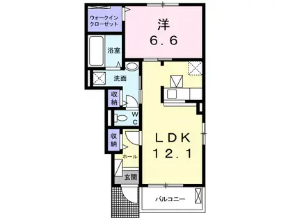 カーサ・フルクタス(1LDK/1階)の間取り写真