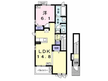 ハーベストⅢ(1LDK/2階)の間取り写真