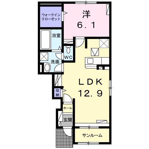 メゾン・ド・ソレイユ(1LDK/1階)の間取り写真
