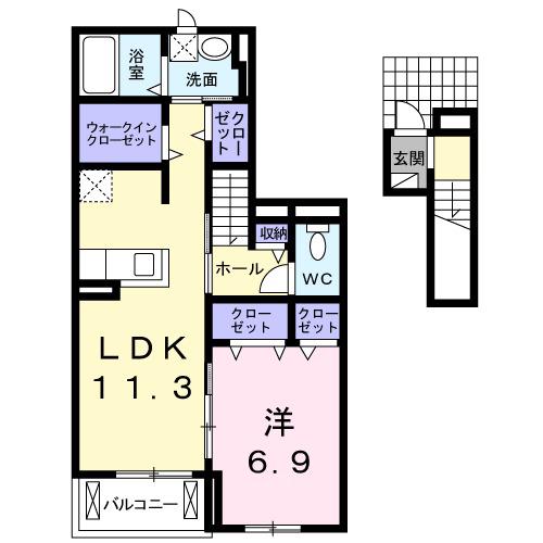 ミルキーウェイ Ⅰ(1LDK/2階)の間取り写真