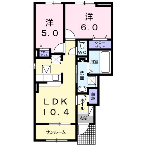 メテオールⅡ(2LDK/1階)の間取り写真