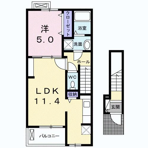 ヴィッラ ローザ(1LDK/2階)の間取り写真