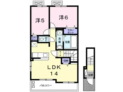 ポルトボナール Ⅰ(2LDK/2階)の間取り写真