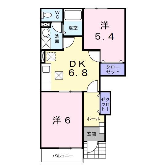 ヴァンクレーヴⅢB(2DK/1階)の間取り写真
