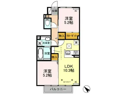 メゾン・ド・プリマ(2LDK/1階)の間取り写真