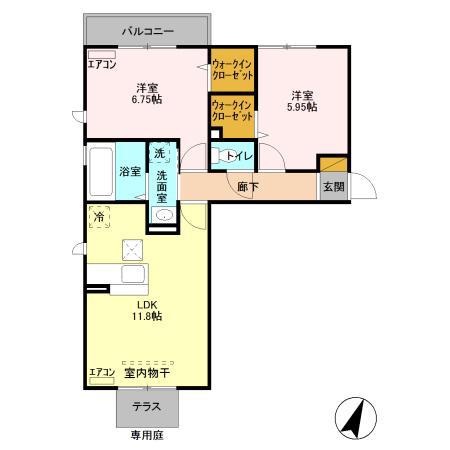ルシェリア一番館・二番館(2LDK/1階)の間取り写真
