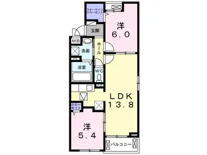 アヴェニール山崎(2LDK/1階)の間取り写真