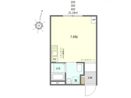 エンシス ウエノサクラギ(ワンルーム/2階)の間取り写真