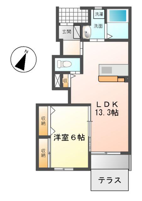 UN JOUR C(1LDK/1階)の間取り写真