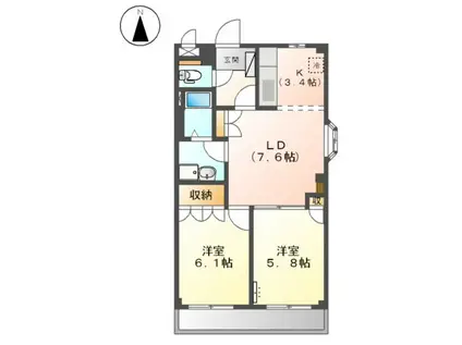 プリベールアイカワⅡ(2LDK/3階)の間取り写真