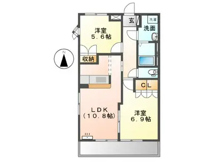 シャローム(2LDK/2階)の間取り写真