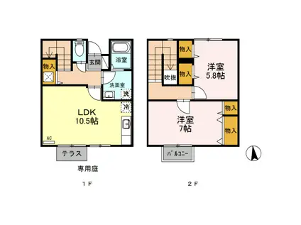 リースランド平出　Ｃ(2LDK)の間取り写真