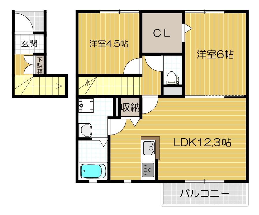 ティアラⅠ(2LDK/2階)の間取り写真