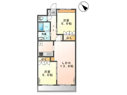 サンライズSOURI(2LDK/3階)の間取り写真