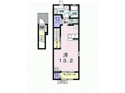 クレール カヤ(ワンルーム/2階)の間取り写真