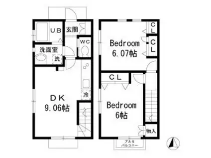 グランシャリオＢ(2DK)の間取り写真