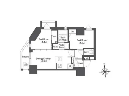 ディームス上野御徒町(2DK/11階)の間取り写真