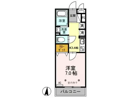 フルールさくらⅡ(1K/3階)の間取り写真