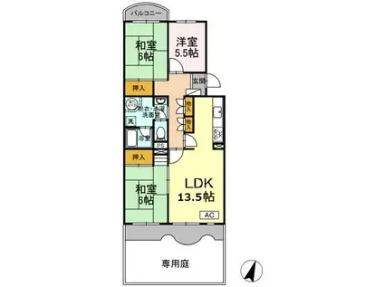 白根台グリーンコープ(3LDK/1階)の間取り写真