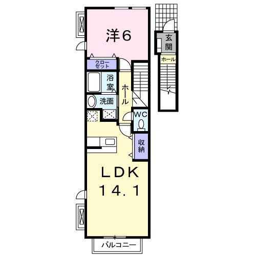 ピュアハイツ飛鳥Ⅱ(1LDK/2階)の間取り写真