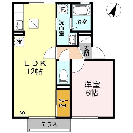 フローラ村上B(1LDK/1階)の間取り写真