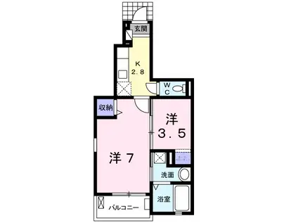 ラ・ソレイユ笛吹 Ⅱ棟(2K/1階)の間取り写真