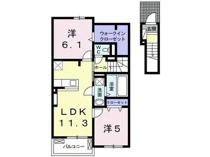 ウッズ・ホームⅢ(2LDK/2階)の間取り写真
