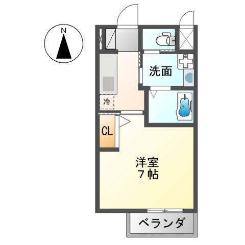 キャソレットニ條古城町(1K/1階)の間取り写真