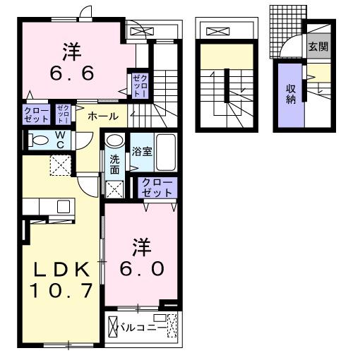 ブローテ Ⅰ(2LDK/3階)の間取り写真