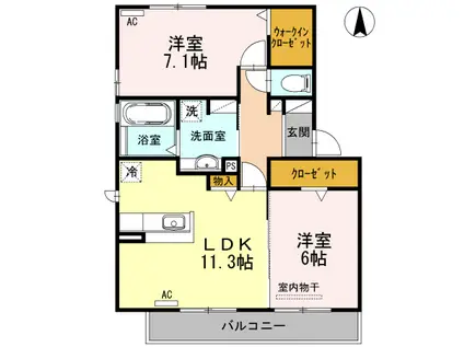 ラ・フィーネ東田 A棟(2LDK/2階)の間取り写真