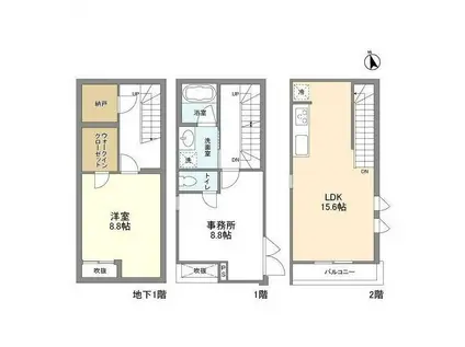 京王電鉄井の頭線 東松原駅 徒歩2分 2階建 築5年(1SLDK)の間取り写真