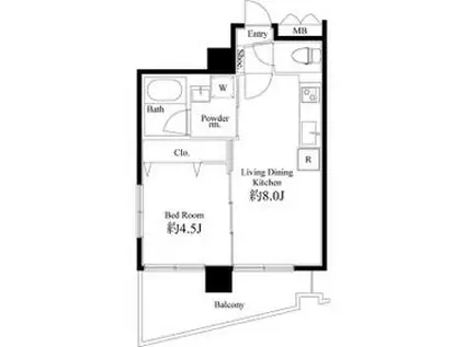 ユニバーサルスクエア新中野(1LDK/8階)の間取り写真
