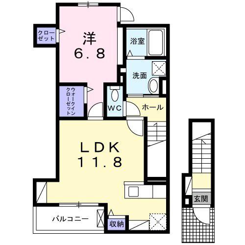 フレグランス Ⅱ(1LDK/2階)の間取り写真