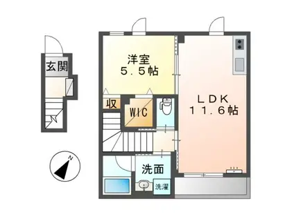 常磐線 荒川沖駅 徒歩69分 2階建 築5年(1LDK/2階)の間取り写真