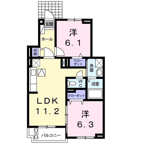 ランドセット カワダ Ⅲ(2LDK/1階)の間取り写真