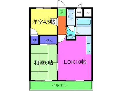 サンライズ(2LDK/2階)の間取り写真