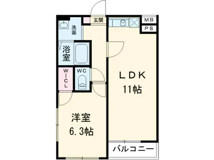 グレンツェント泉大津(1LDK/2階)の間取り写真