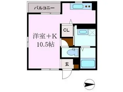 クレールシャンブルⅡ(1K/2階)の間取り写真